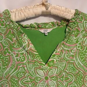 Crown & Ivy Preppy Floral Green and Pink Dress XL